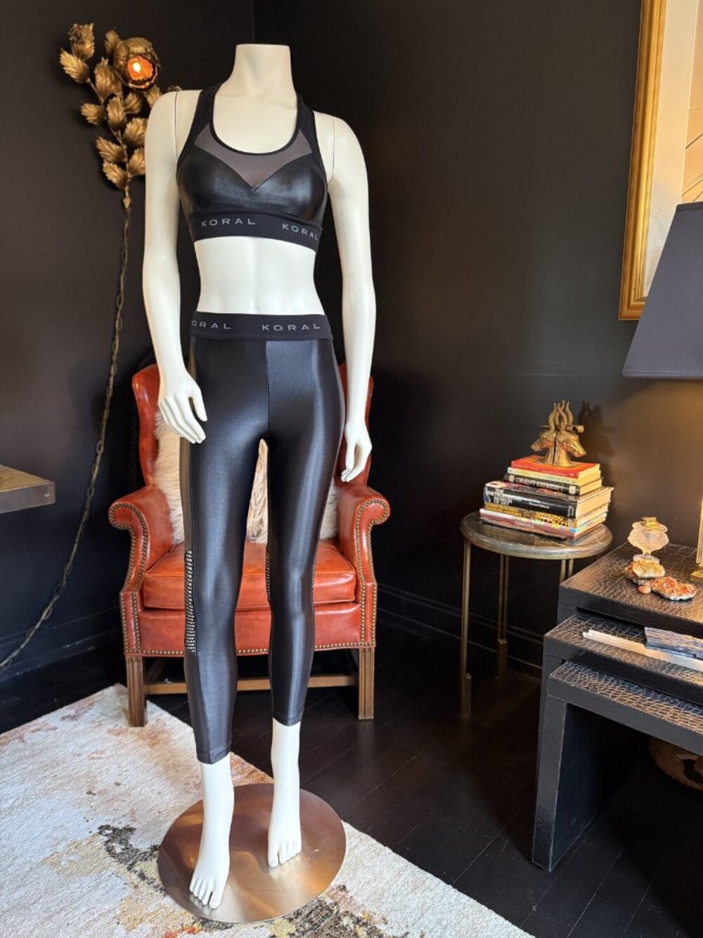 KORAL Black Sports Bra + Liquid Mesh Leggings 2-Piece Activewear Set S